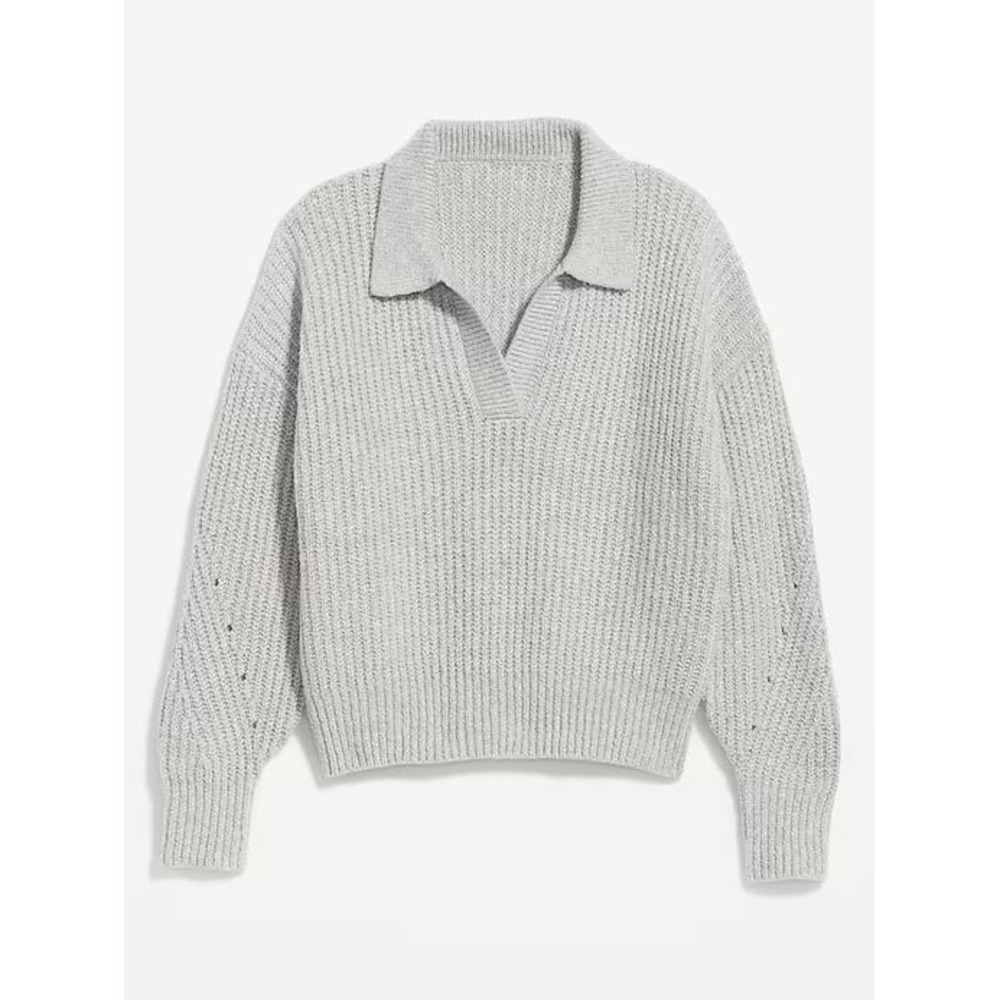 Old Navy Women's V-Neck Spread Collar Polo Sweater - Heather Gray - Small - $50